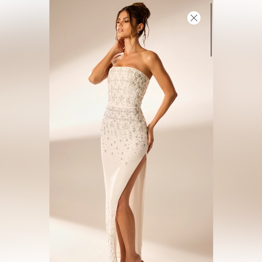 Oh Polly Hand Embellished Bandeau Maxi Dress in Ivory